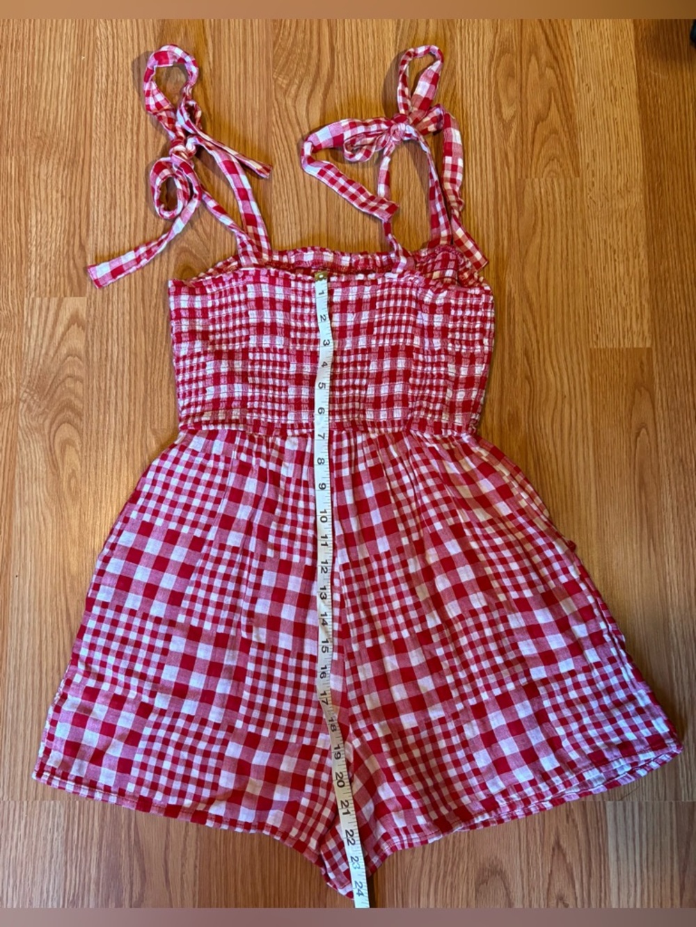 Old Navy Red and White Gingham Tie-Shoulder Romper NWT - Picture 2 of 4